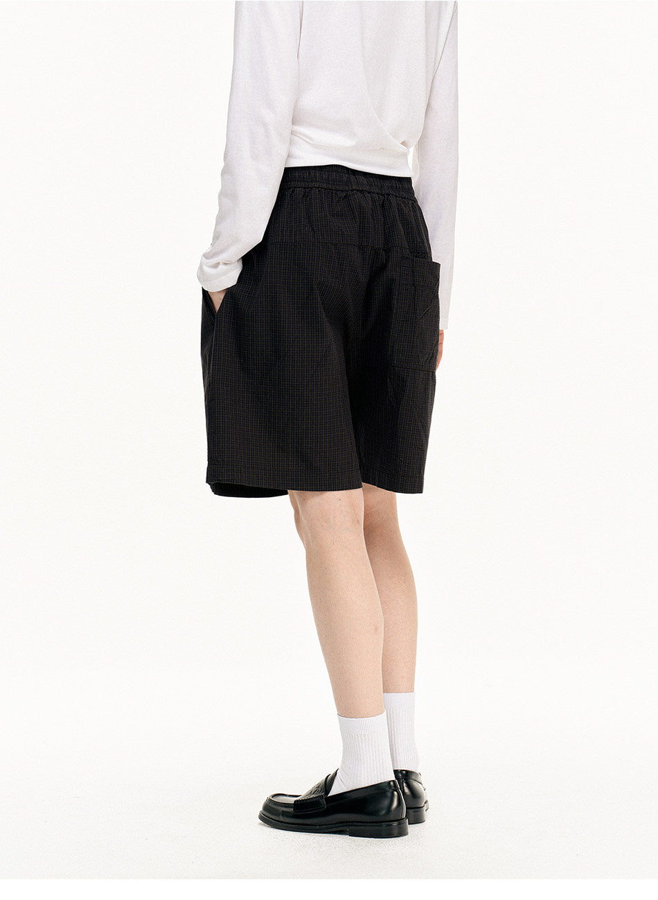 Double-fold Checkered Pleated Shorts
