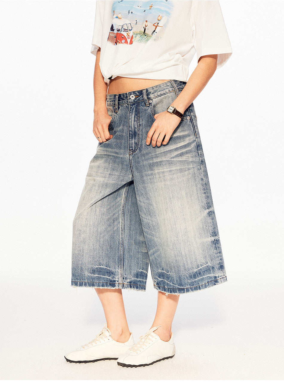 High Street Denim Cropped Pants