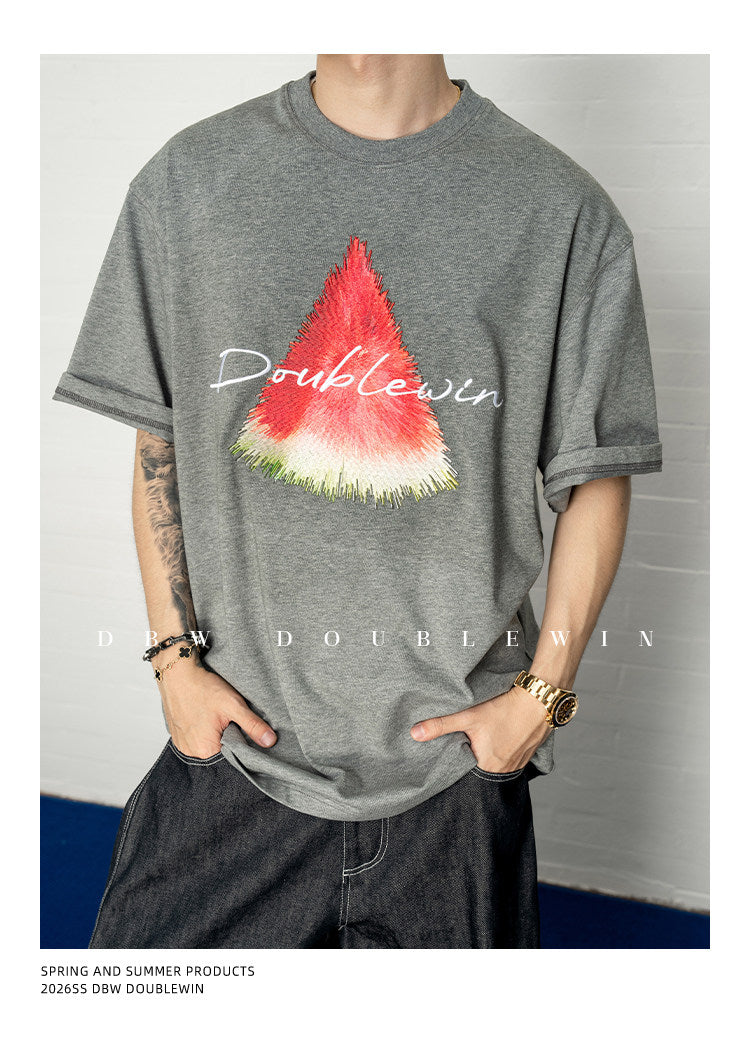 Contrast-Color Embroidered T-Shirt