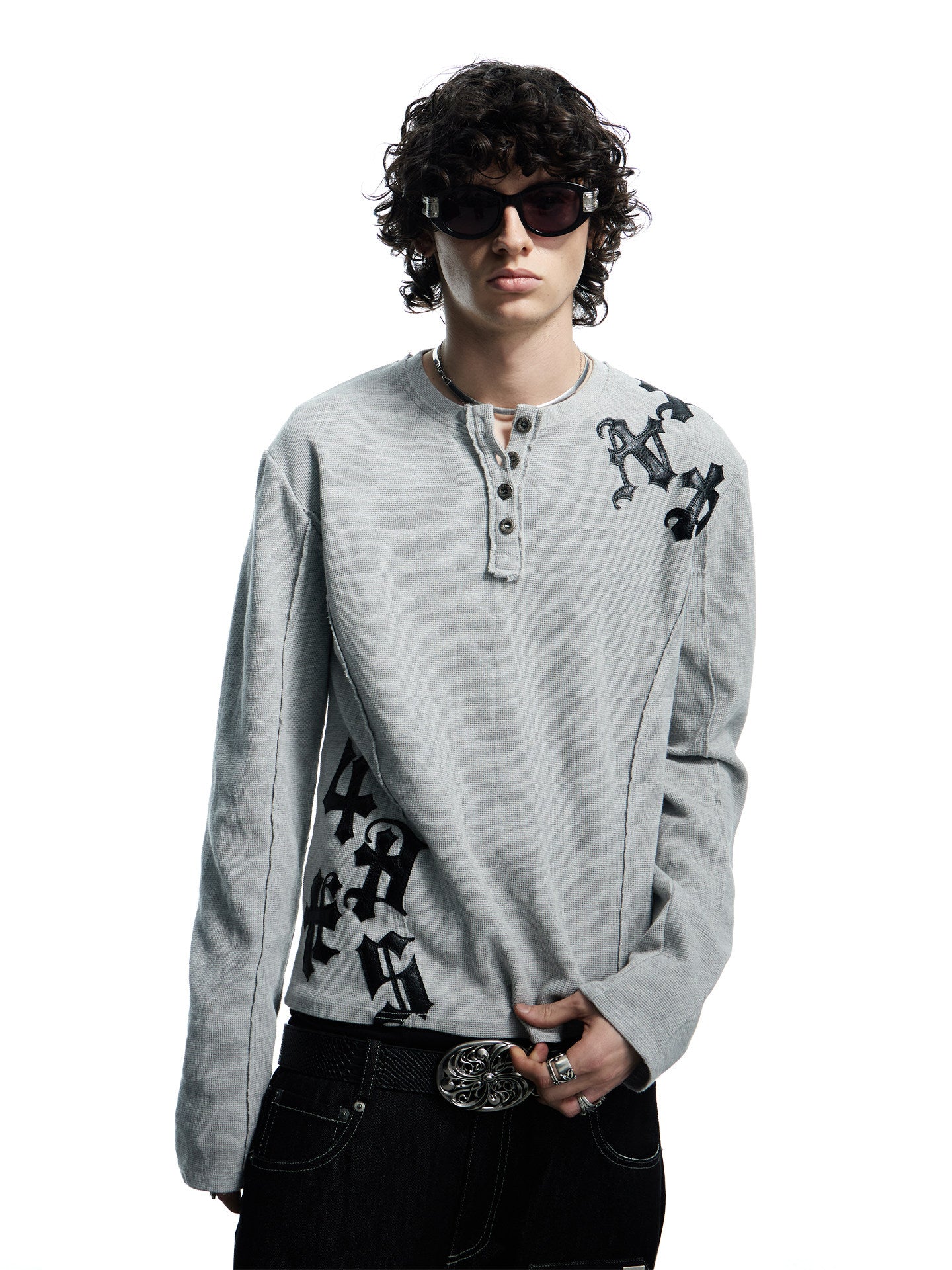 Street Style Waffle Henry Neck T-Shirt