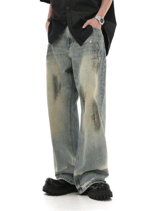 Damaged loose wide leg jeans