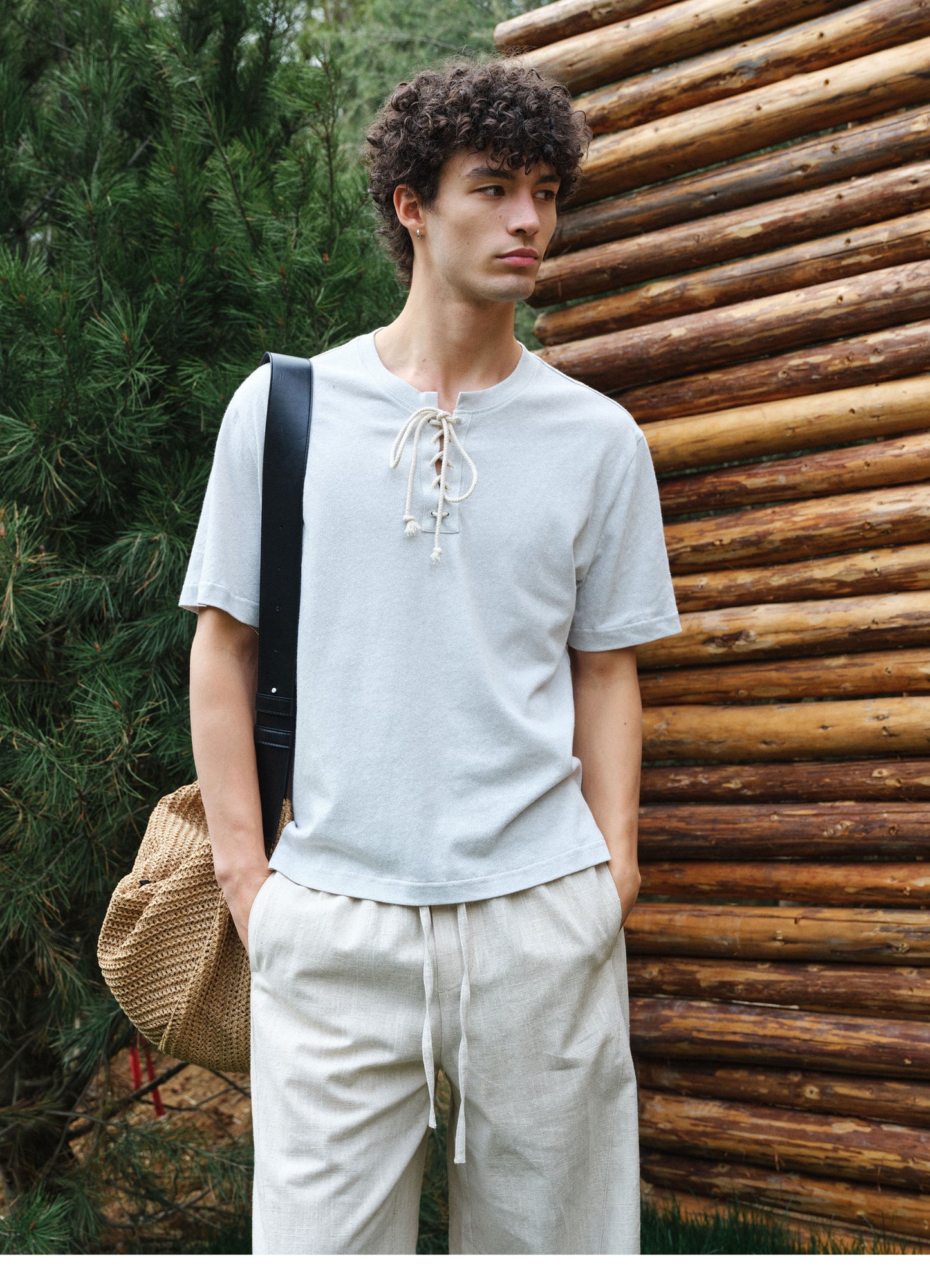 V-neck Rope-Tie T-shirt