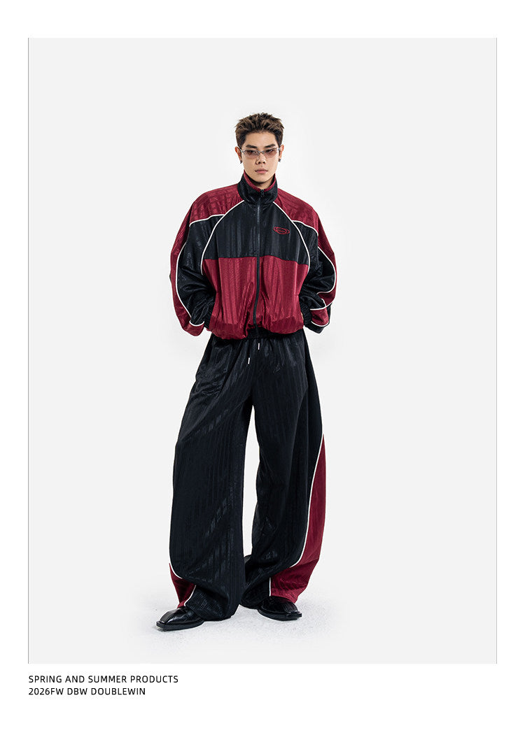 Color-Blocked Sporty Casual Pants Set