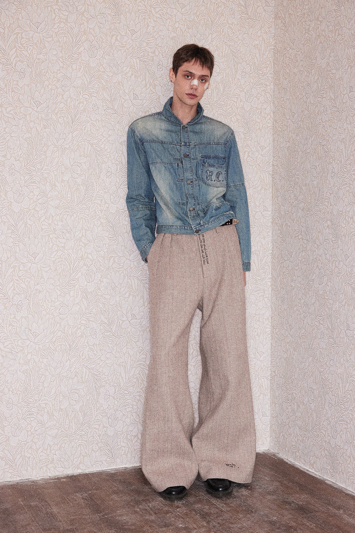 Herringbone tweed casual pants