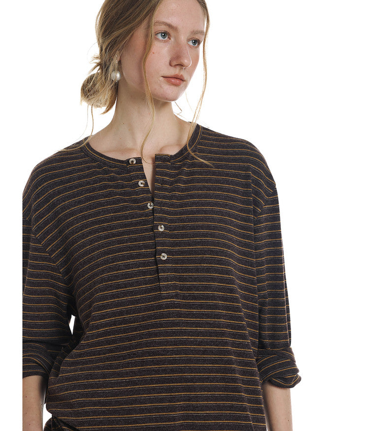 Striped Henley Collar T-Shirt