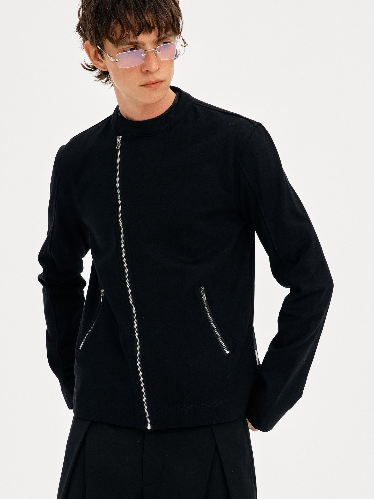 Sweatshirt with Diagonal Zipper Design