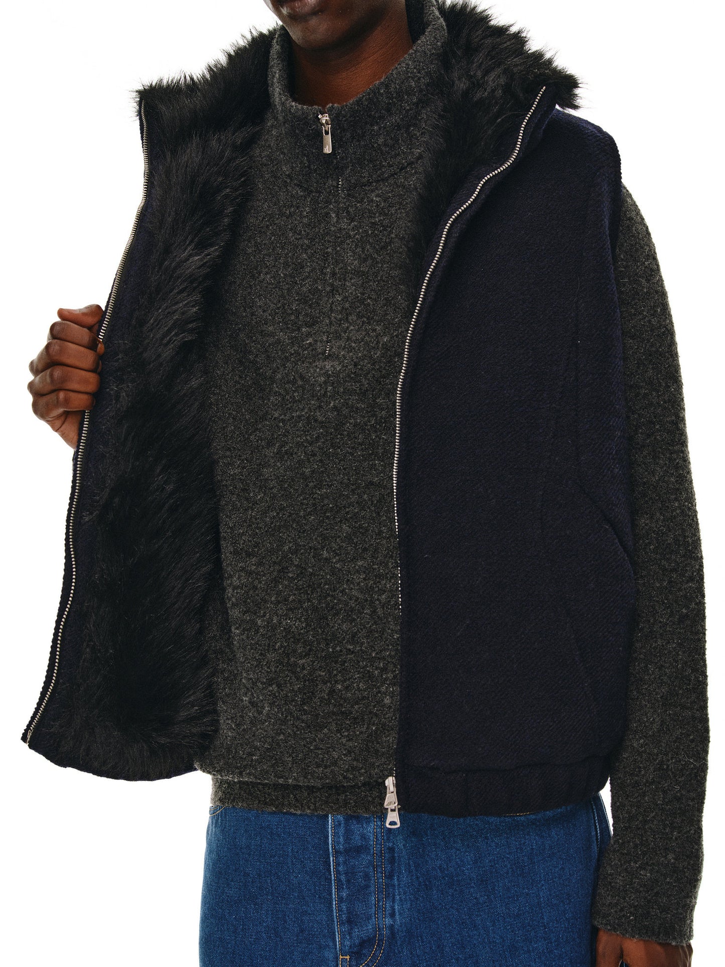 Fur Collar Stand Collar Vest