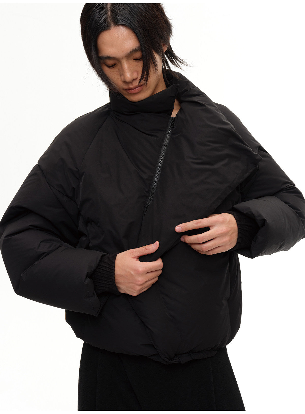 Curved Zipper Magnet Snap Down Jacket