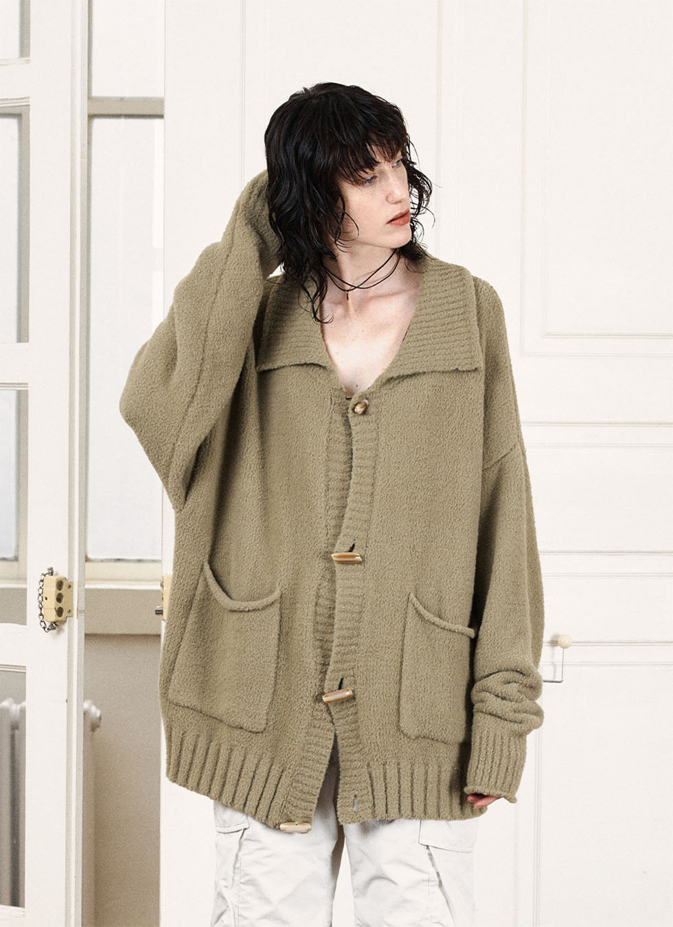 Horn Button Loose Lazy Style Cardigan