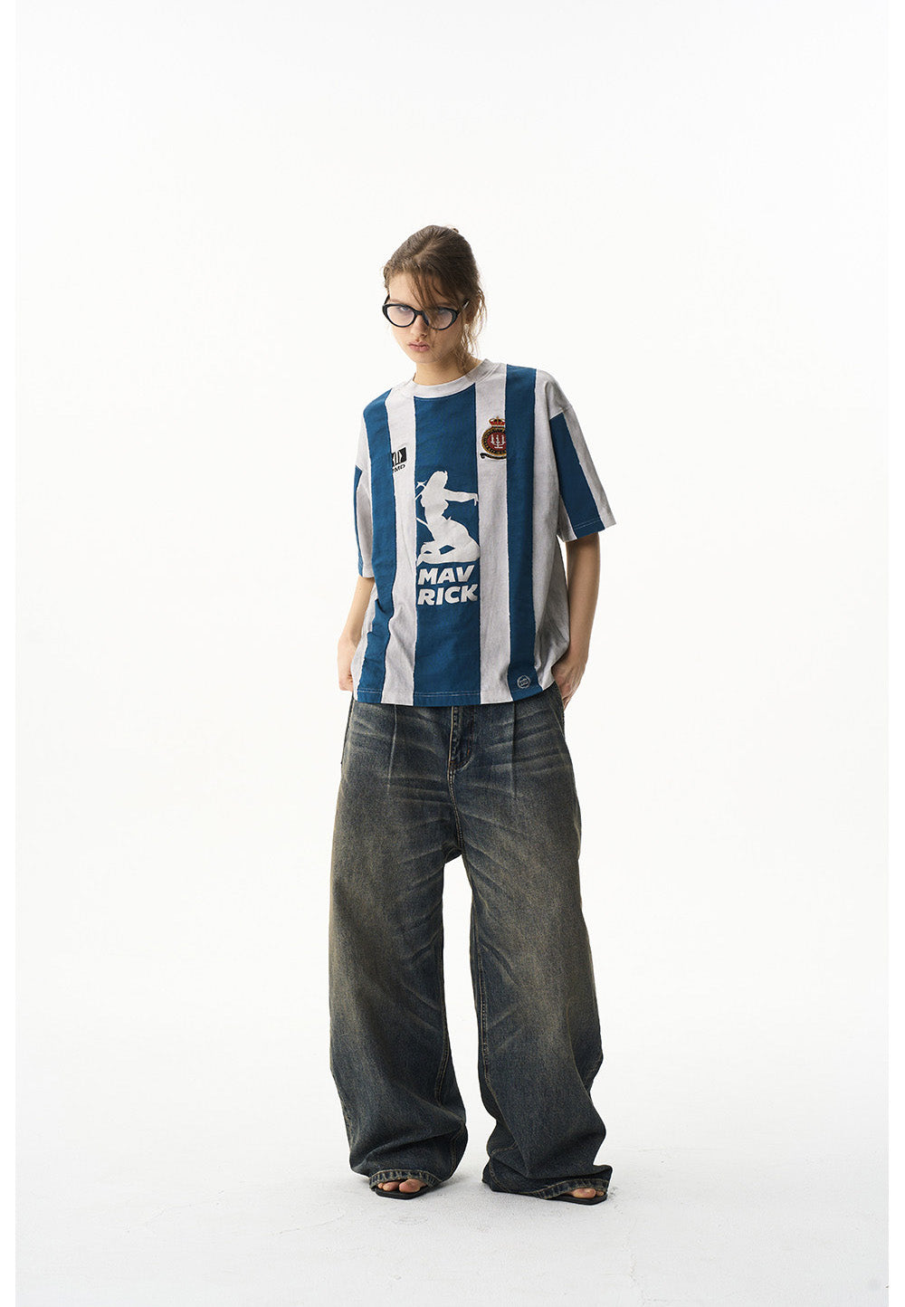 Striped Washed Distressed Jersey T-Shirt