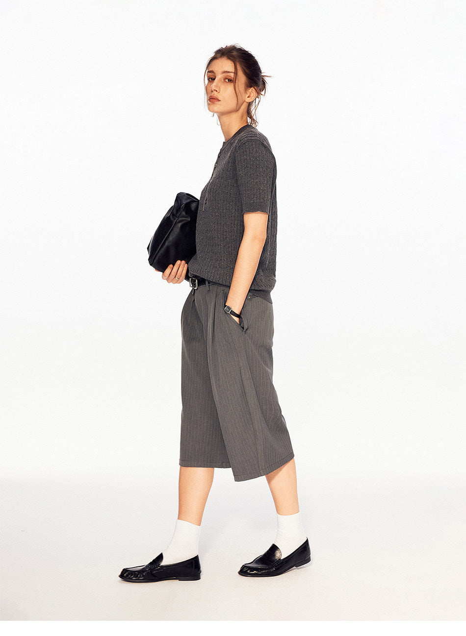 Striped Pleated Shorts
