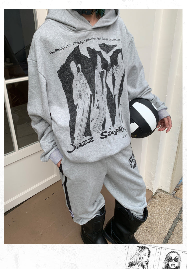 Printed Boxy Hooded Sweatshirt