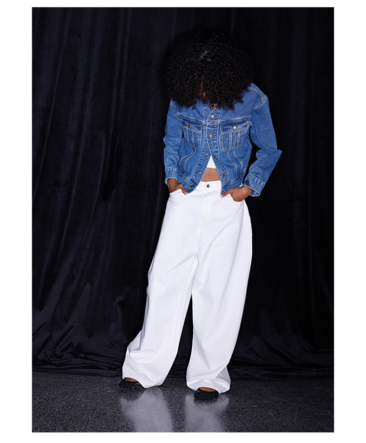 Ribbed Silhouette White Jeans