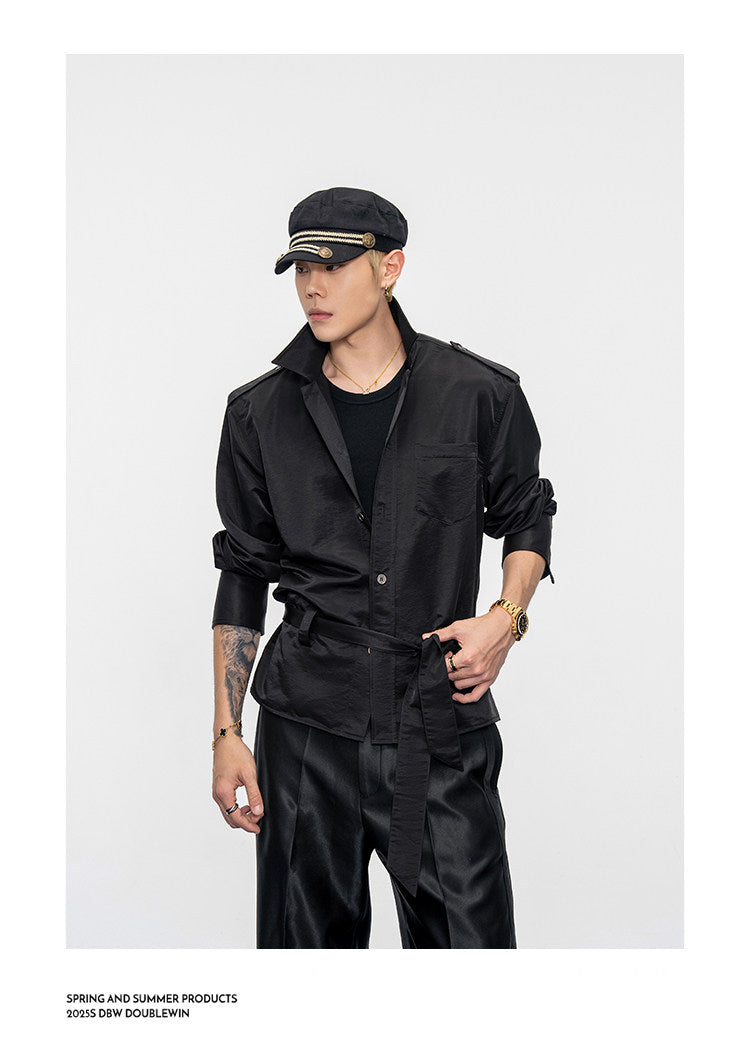 Wide-Shoulder-Pad Straight-Silhouette Shirt