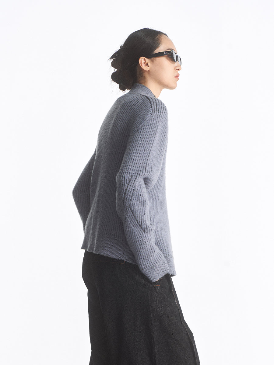 Ribbed Double Zipper Cardigan