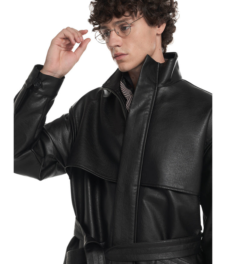 Simulated Leather Trench Coat