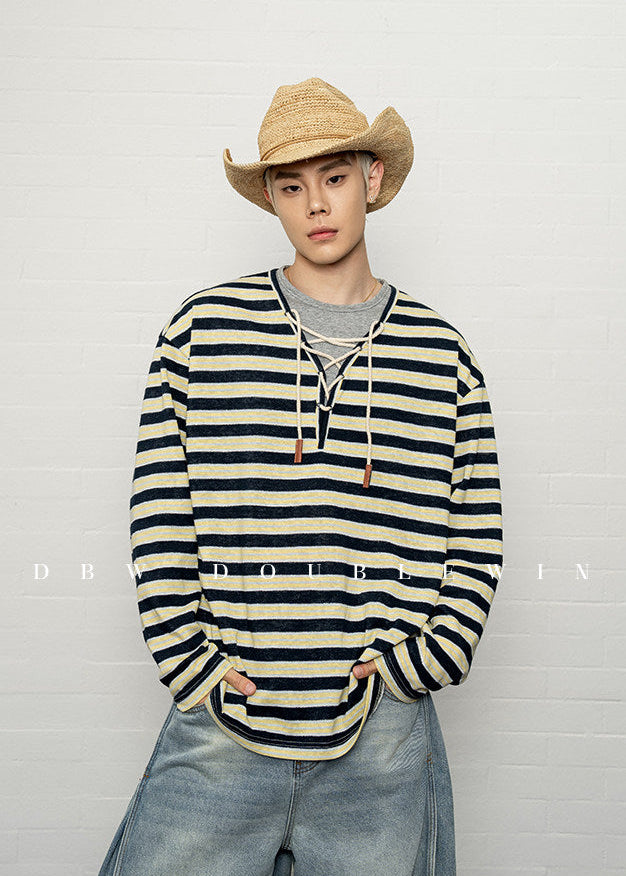Contrast-Striped Faux Two-Piece T-Shirt
