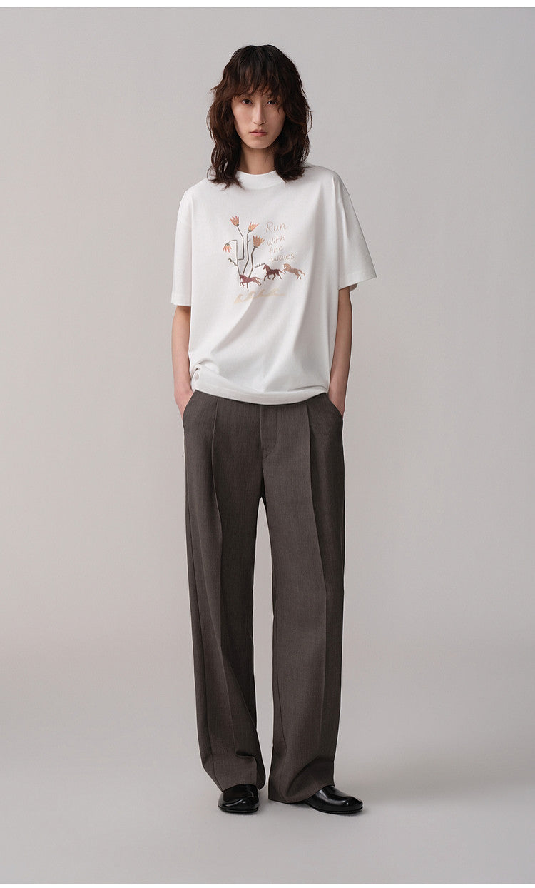 Pleated Oak Waist Casual Pants