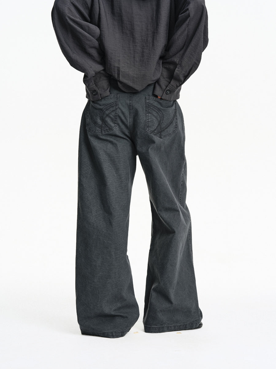 Faded Finish Wide-Leg Casual Pants