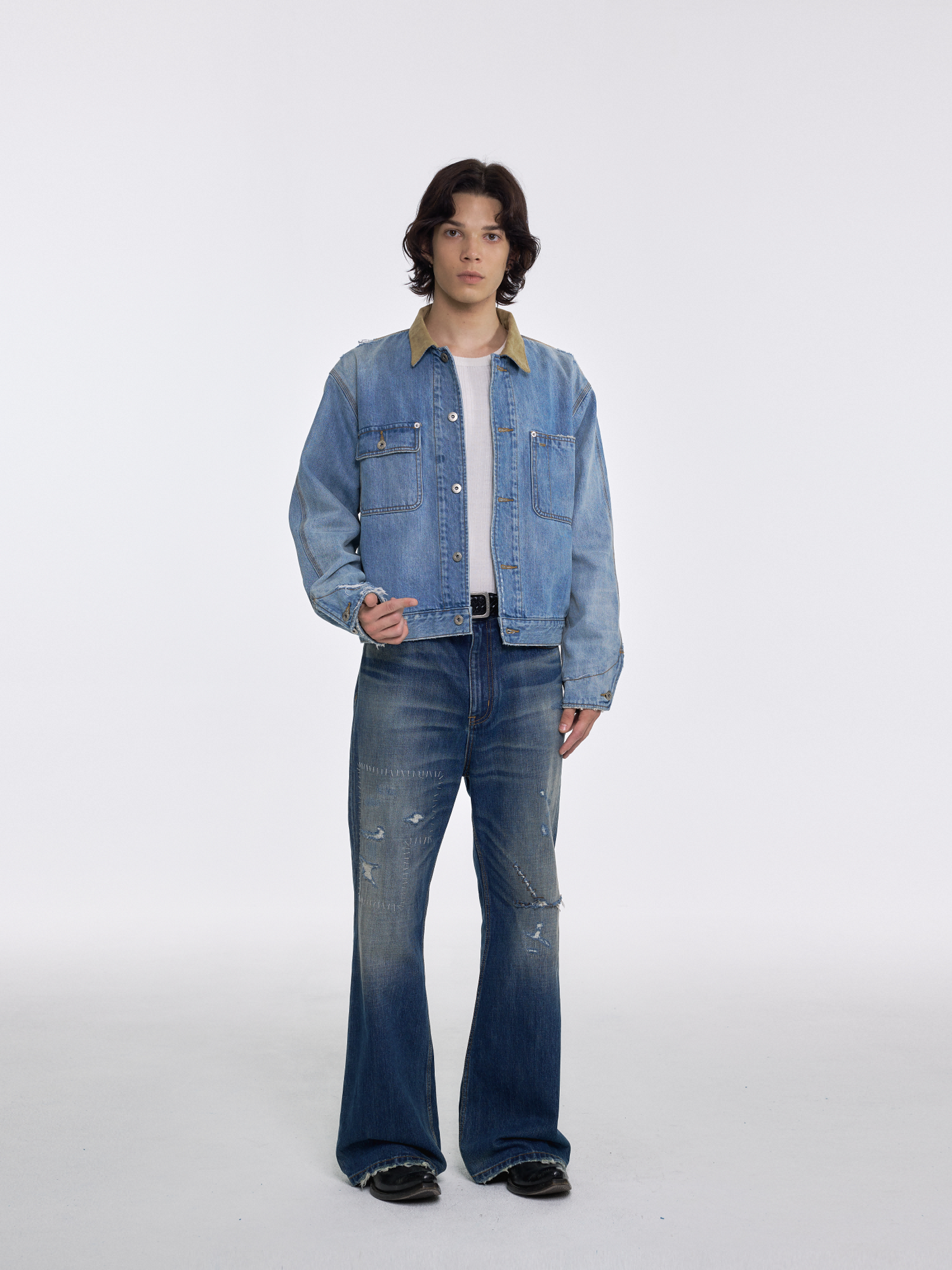 Hand-stitched Damaged Bootcut Jeans