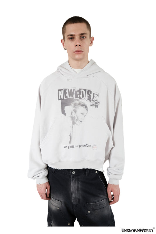 Washed punk print hooded sweatshirt