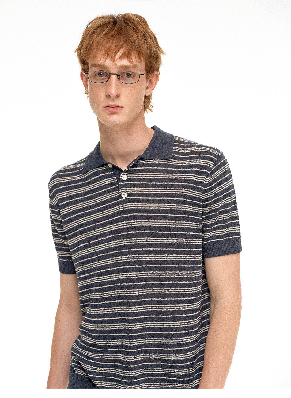 Linen Polo Shirt with Stripes