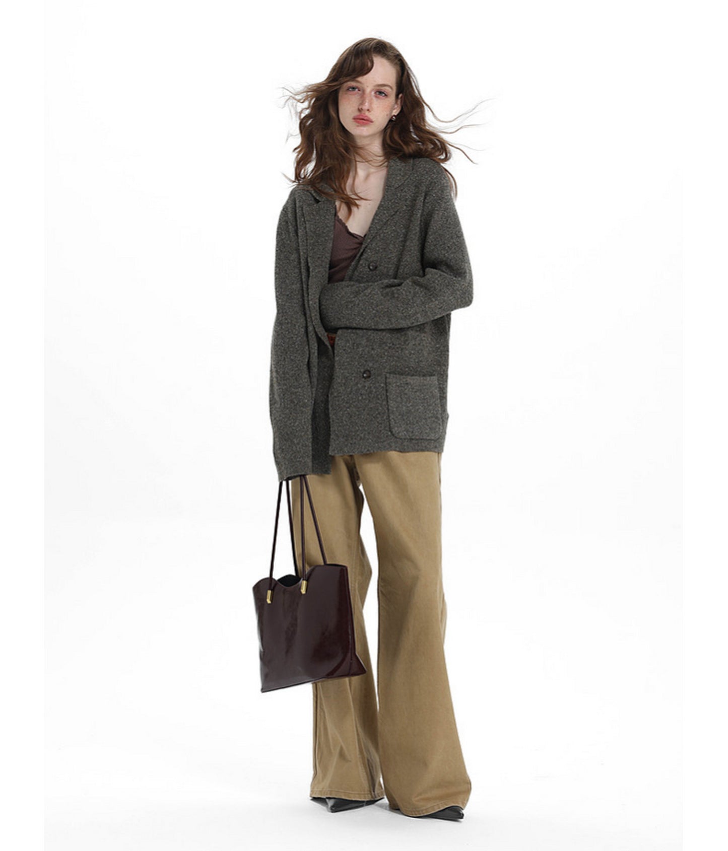 Double-Breasted Casual Knit Jacket