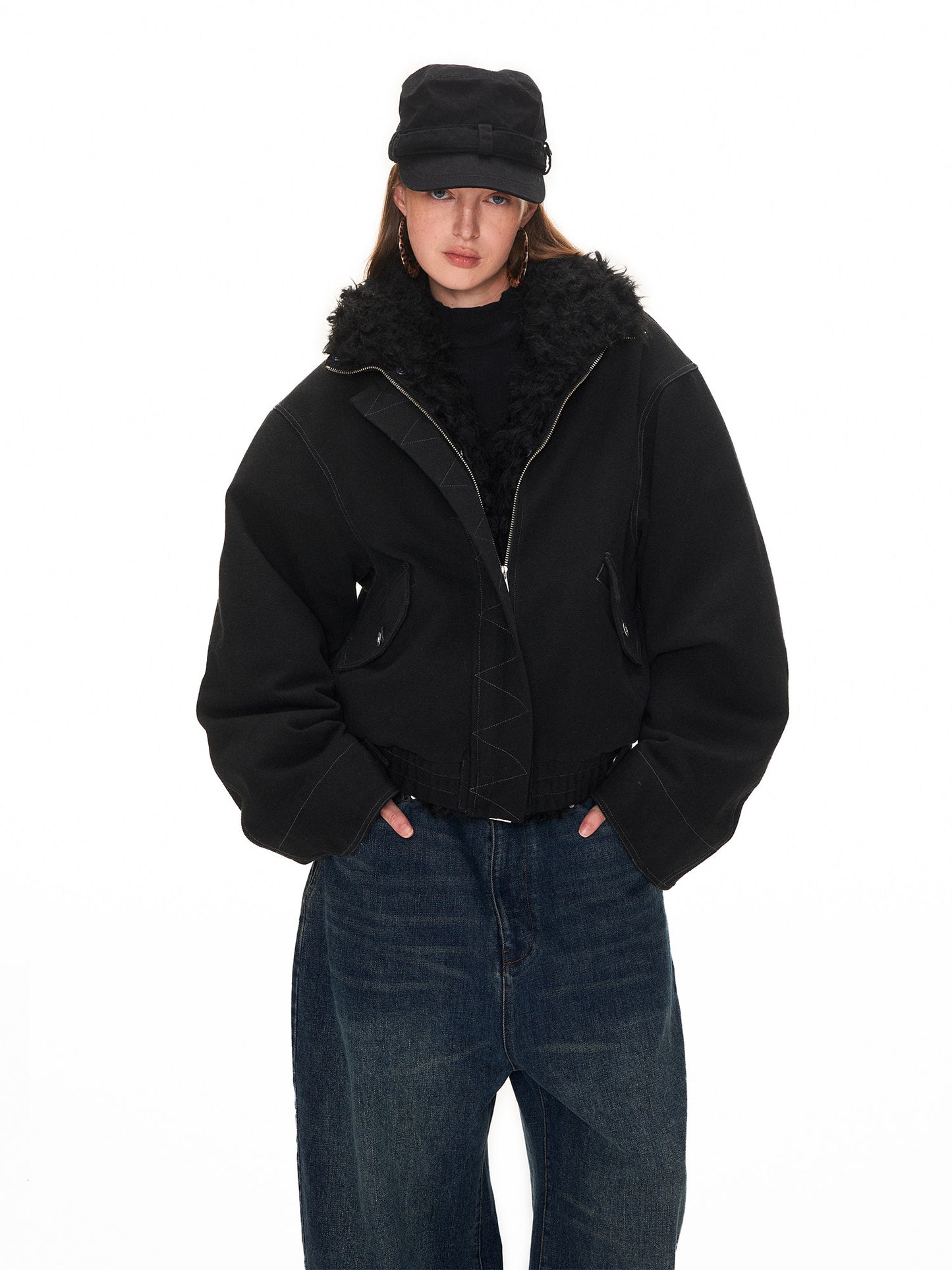 Faux Lambswool Collar Jacket