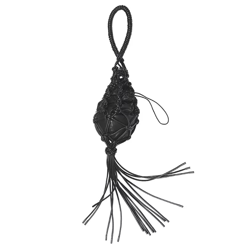 Hand-knit leather rope tassel shoulder bag