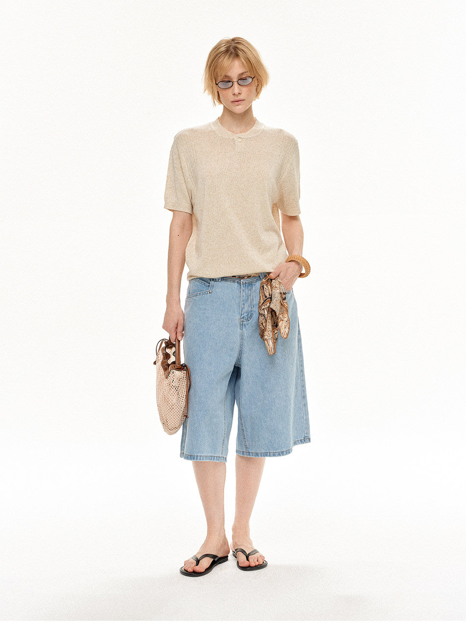 Henley-Neck Loose-Fit Knit