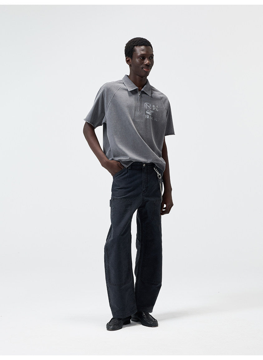 Open-Front Collar Polo Shirt