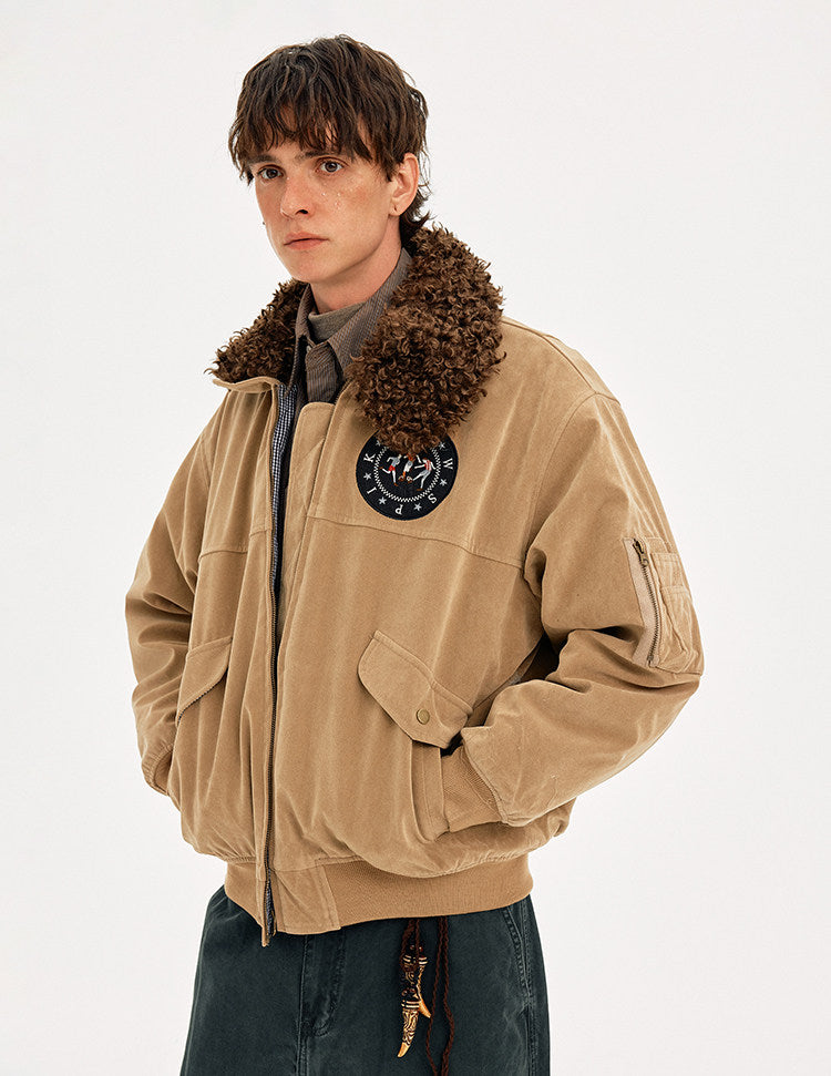 Retro Embroidery Faux Suede Collar Jacket