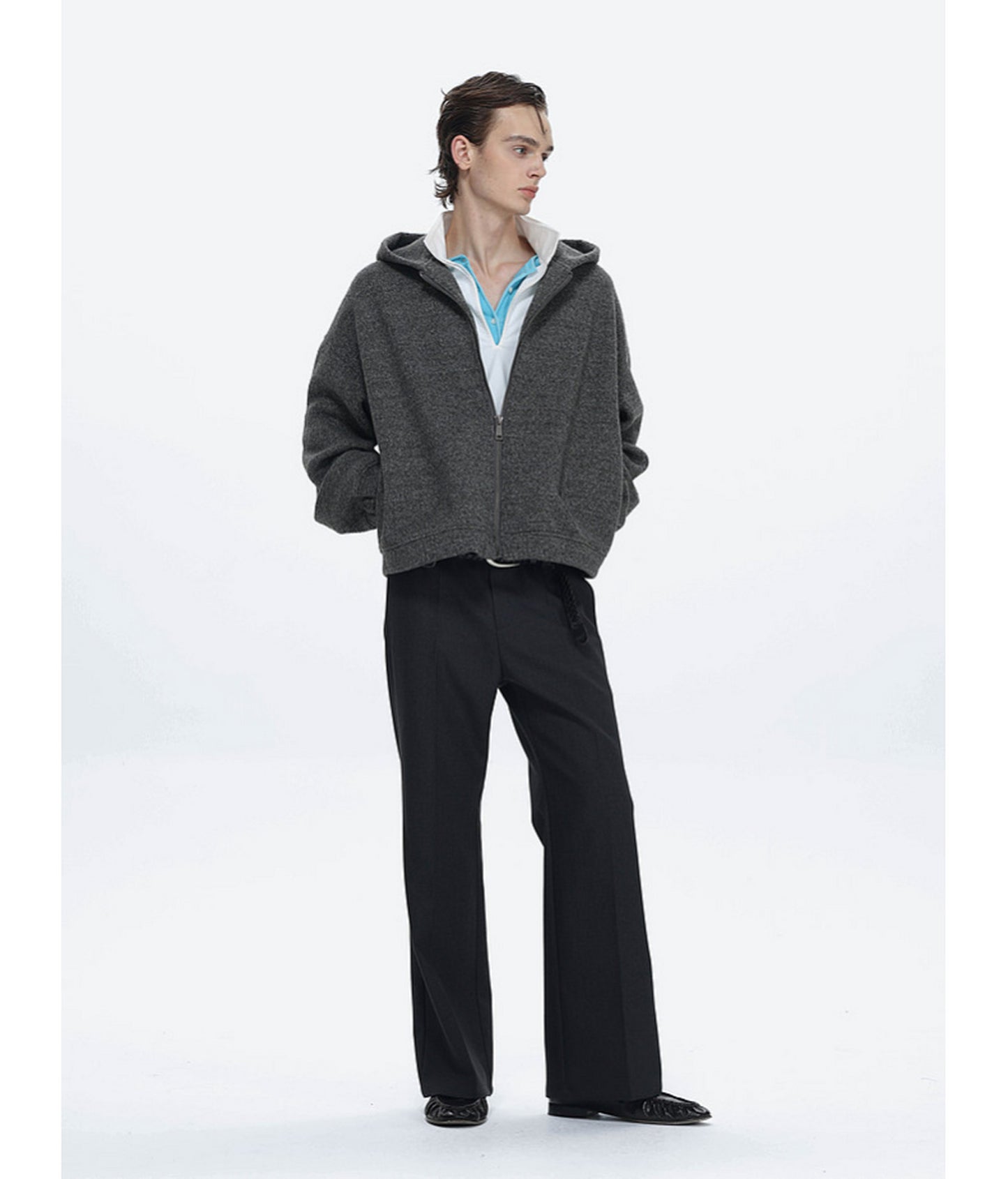 Textured Fleece Hooded Sweatshirt Jacket