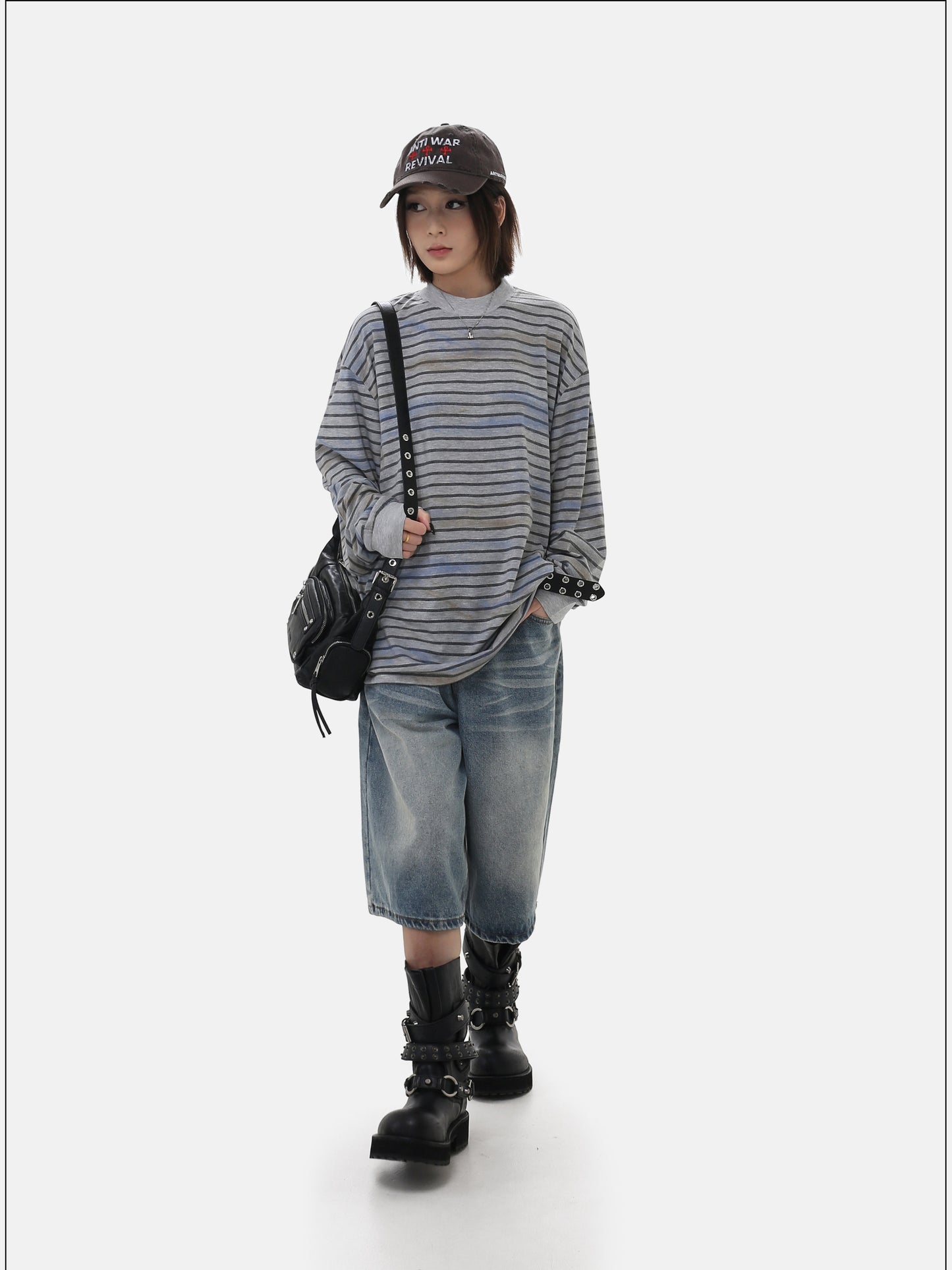 Vintage-style Distressed Striped T-Shirt