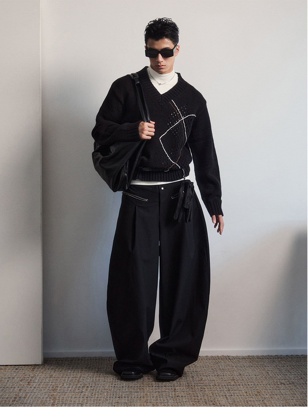 High-Waisted Single-Breasted Casual Pants