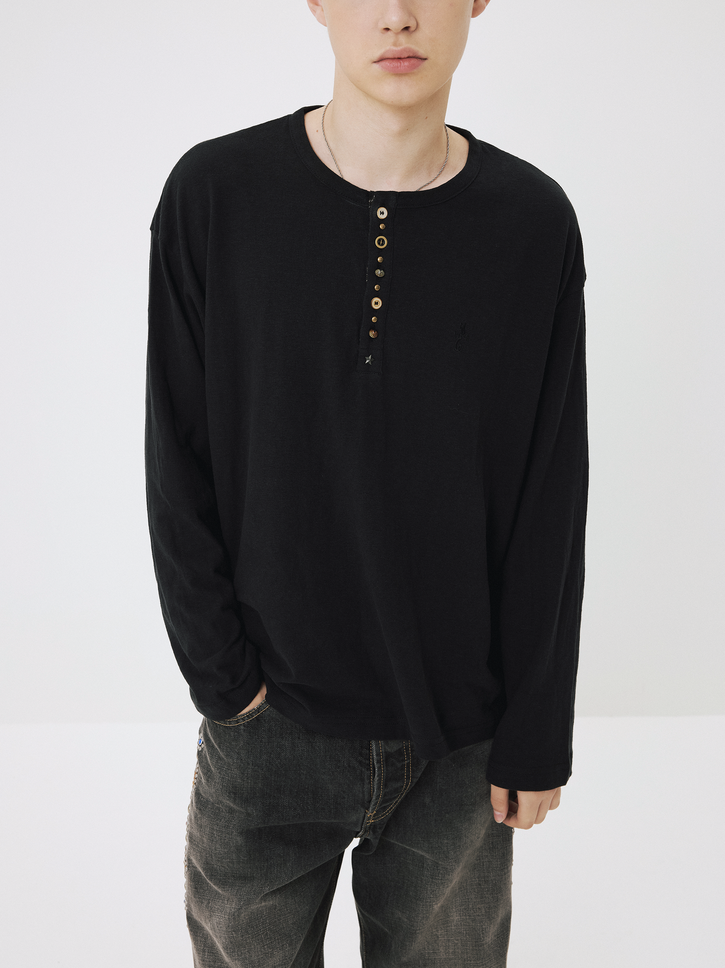 Patchwork Button T-Shirt