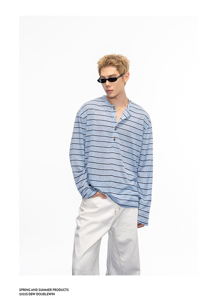Striped Henley-Neck T-Shirt