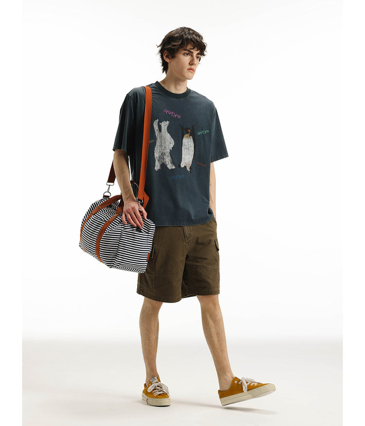 Printed wash-processed T-shirt