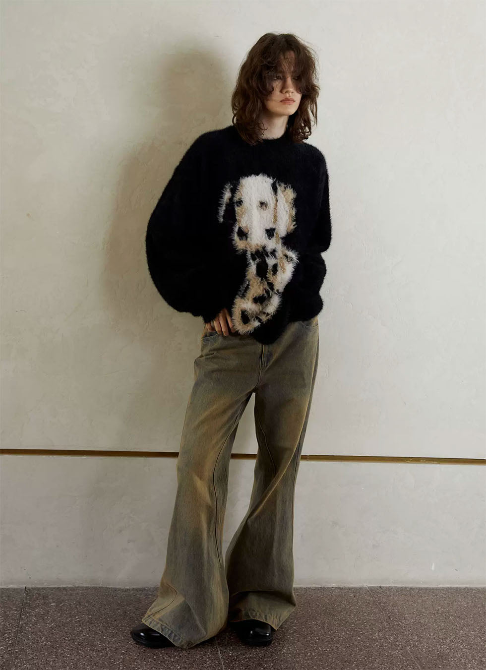 Imitation mohair crew neck sweater