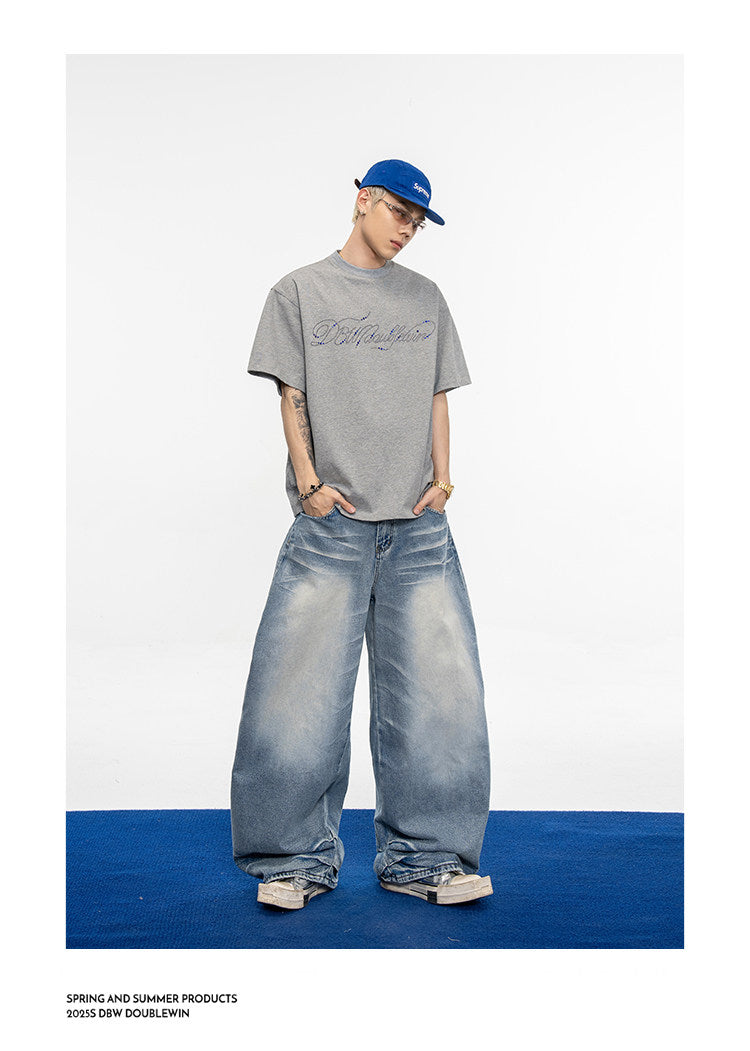 Vintage Distressed 3D Pleated Jeans