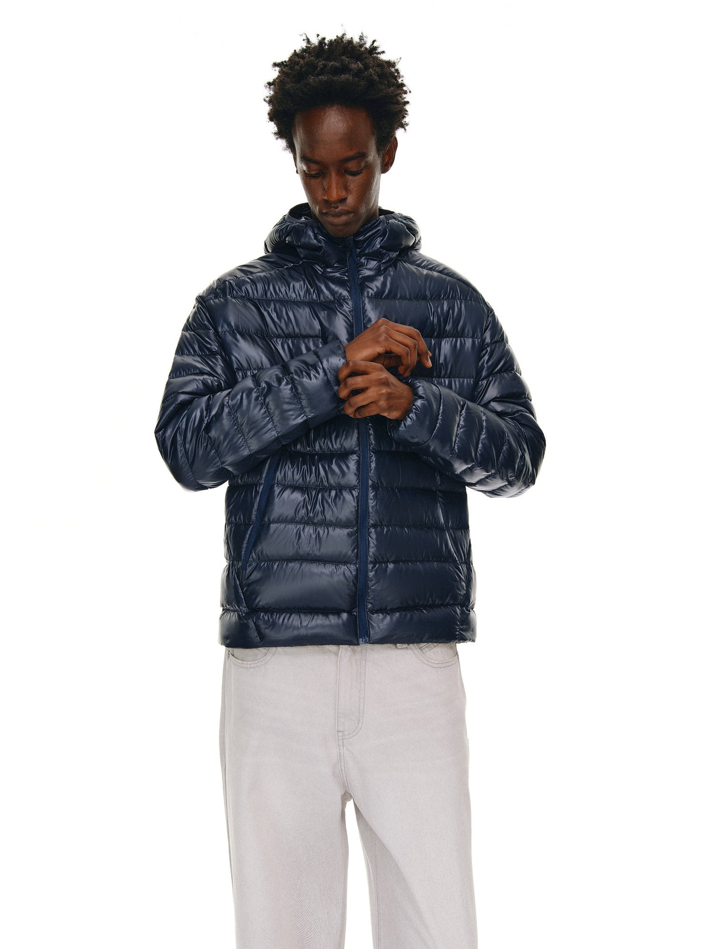 Rib Hooded Down Jacket