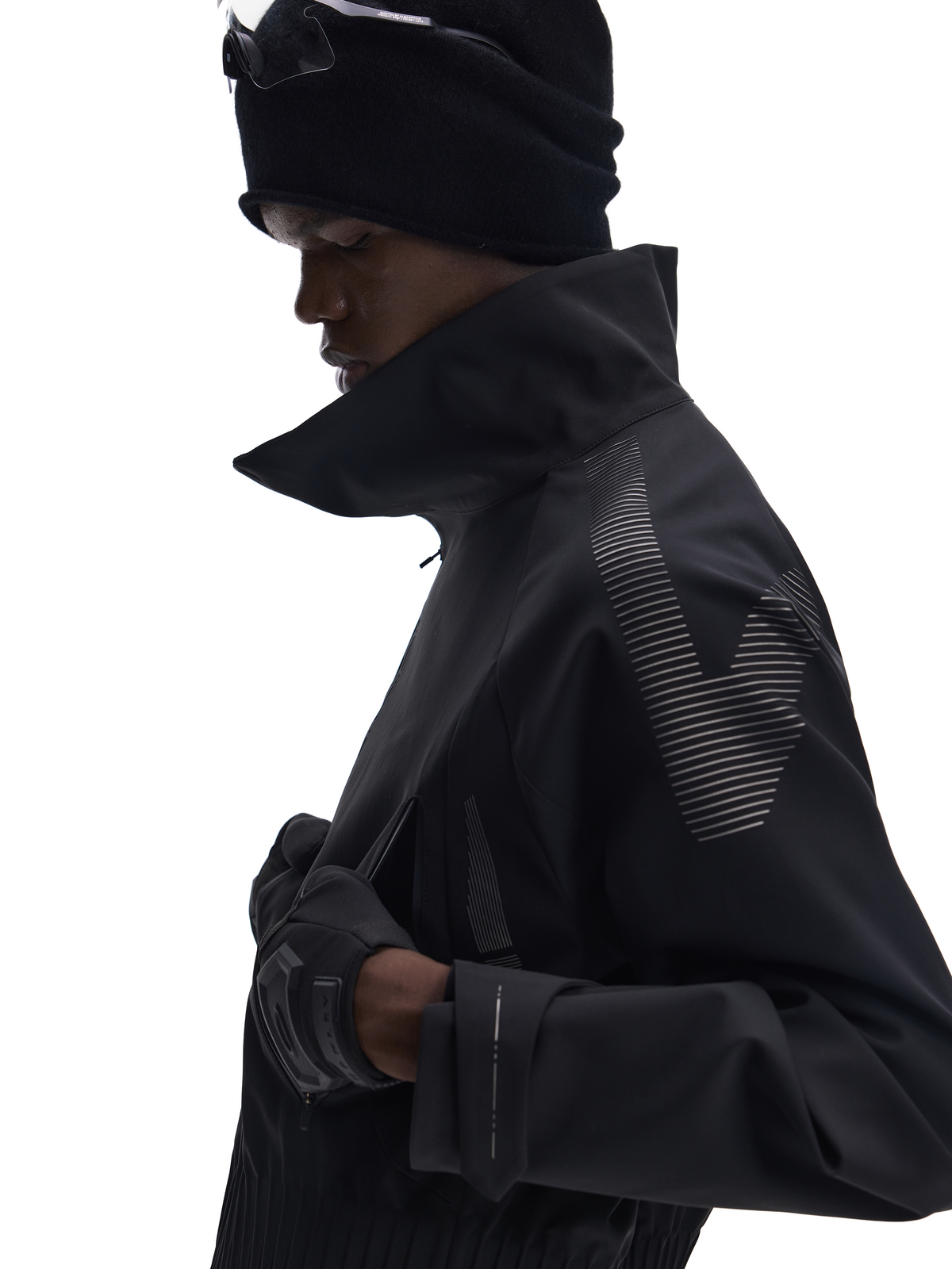 Diagonal-Zip Stand-Collar Poncho Jacket