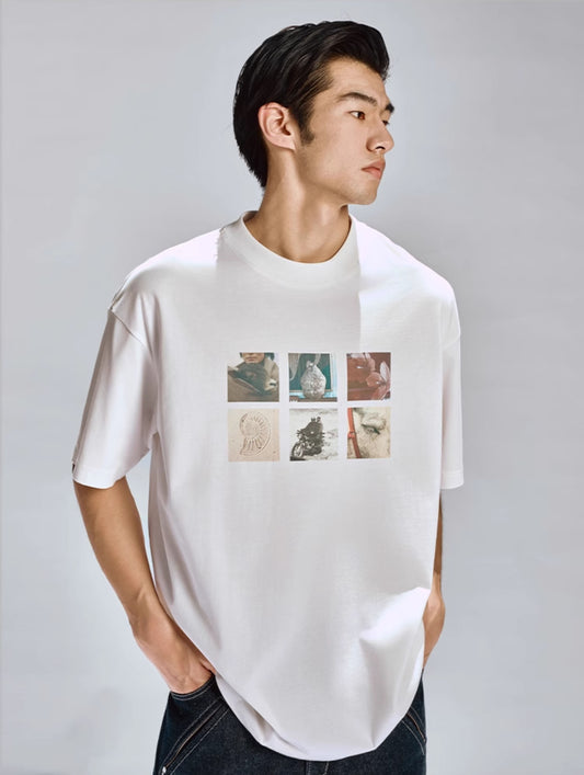 Collage print round neck T-shirt