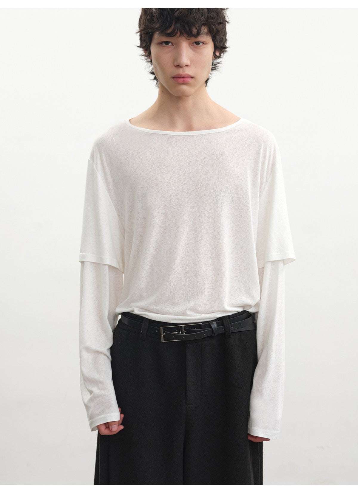 Fake Two-Piece Boat Neck T-Shirt