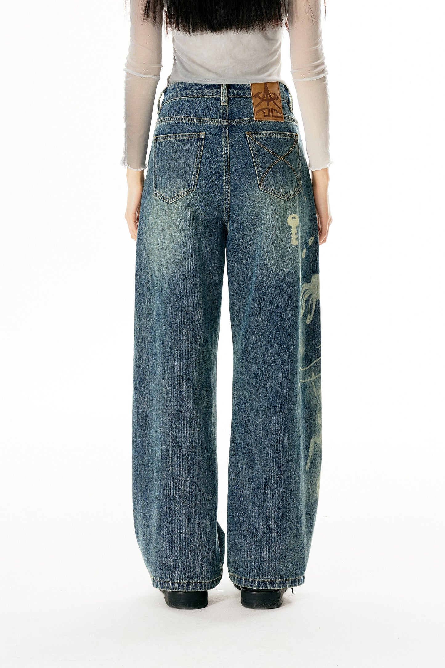 Washed Damaged Loose Straight Jeans