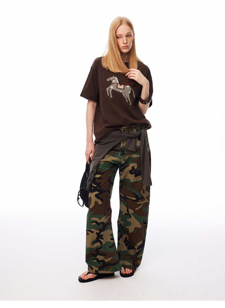 Embroidered T-Shirt with Pony Sticker
