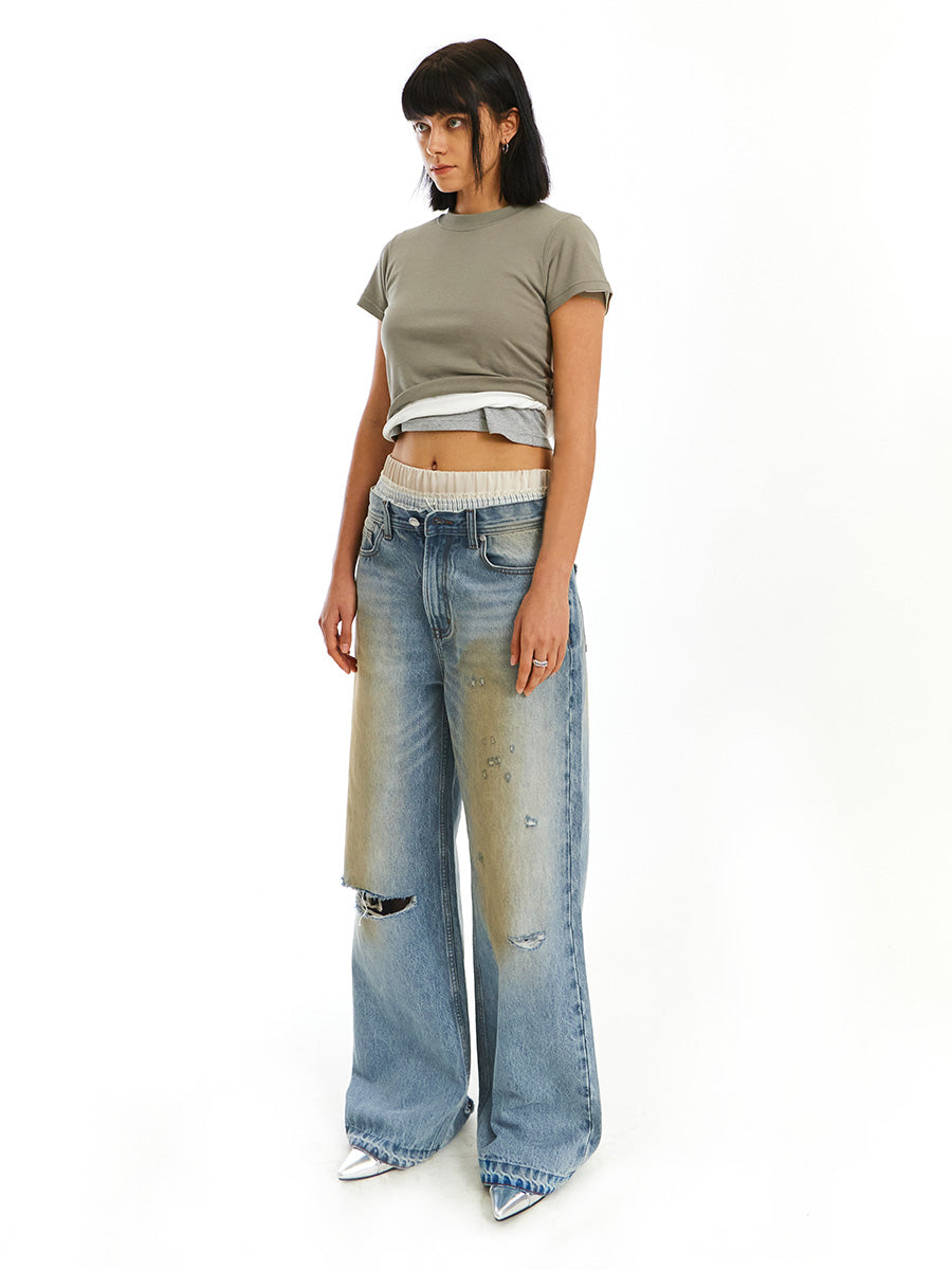 Mud-dyed washed casual jeans