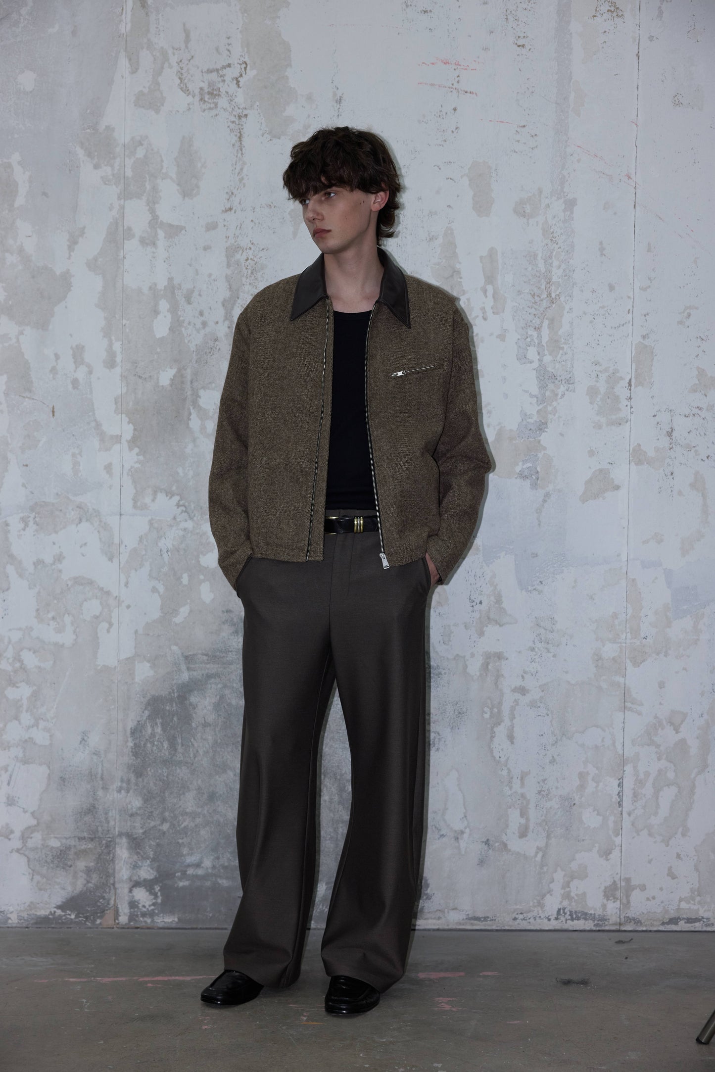 Tweed Leather Collar Short Jacket