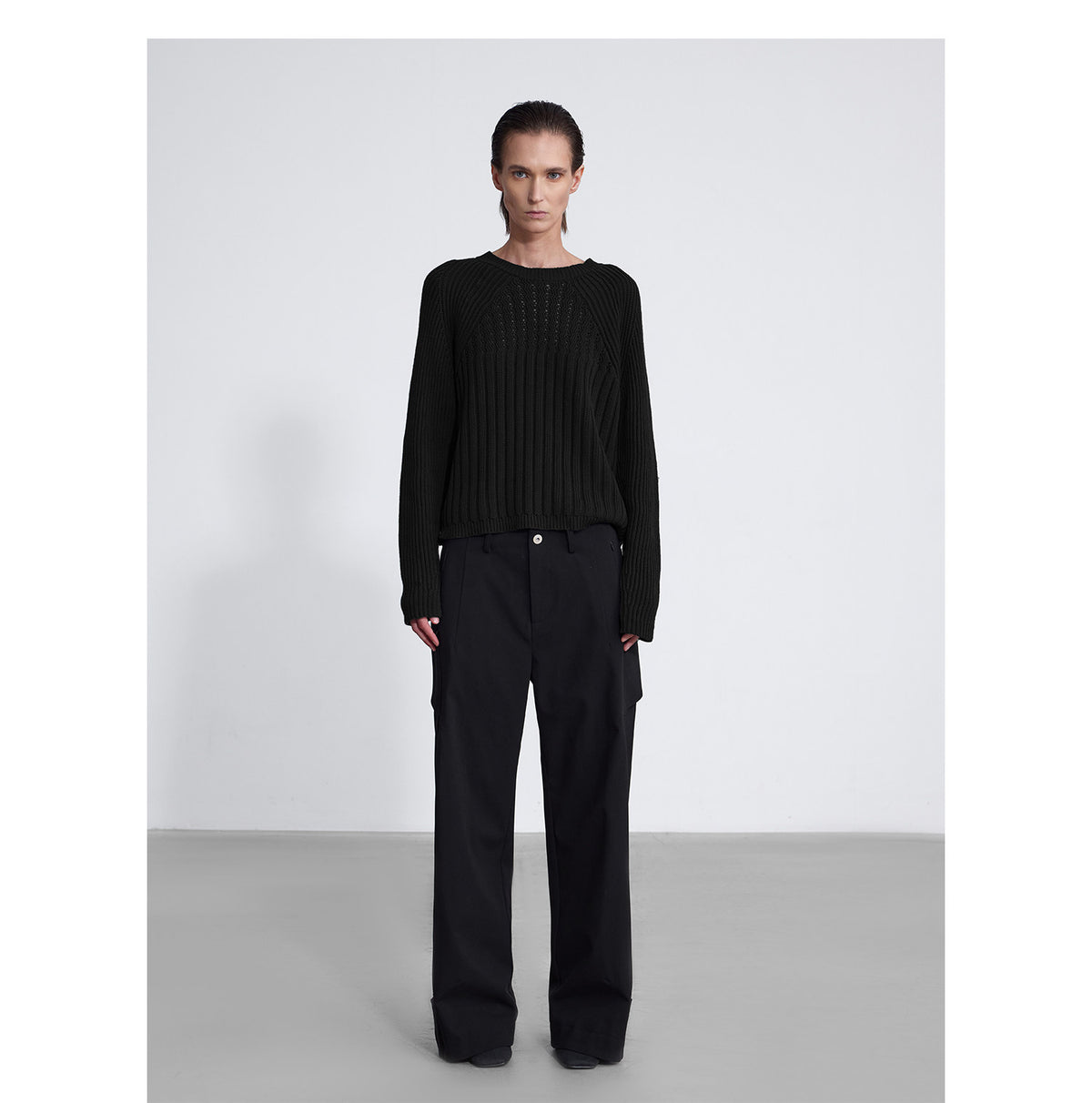Openwork Raglan Short-Sleeve Knit Sweater