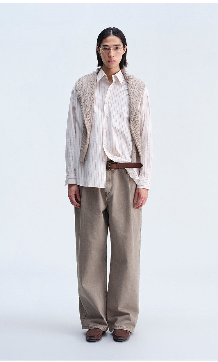 Casual Shirt with Color-Woven Stripes